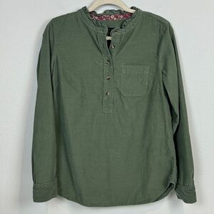 Talbots Olive Green Corduroy Henley Top S